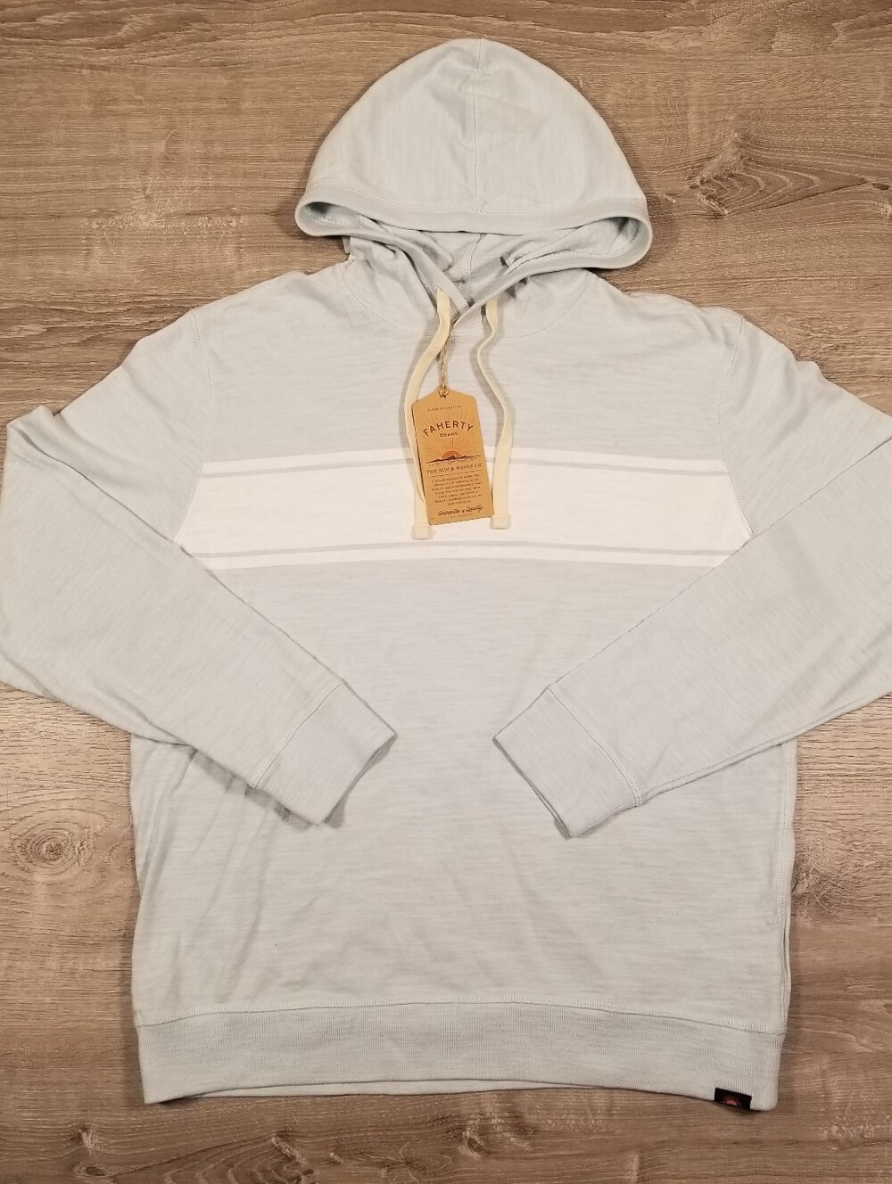 Faherty Sunwashed Slub Hoodie SSF-Sky Surf Stripe Mens Large NWT Organic Cotton
